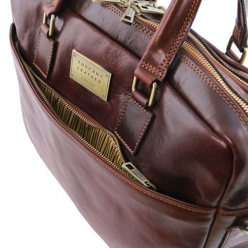 Urbino - Leather laptop briefcase 2 compartments with front pocket